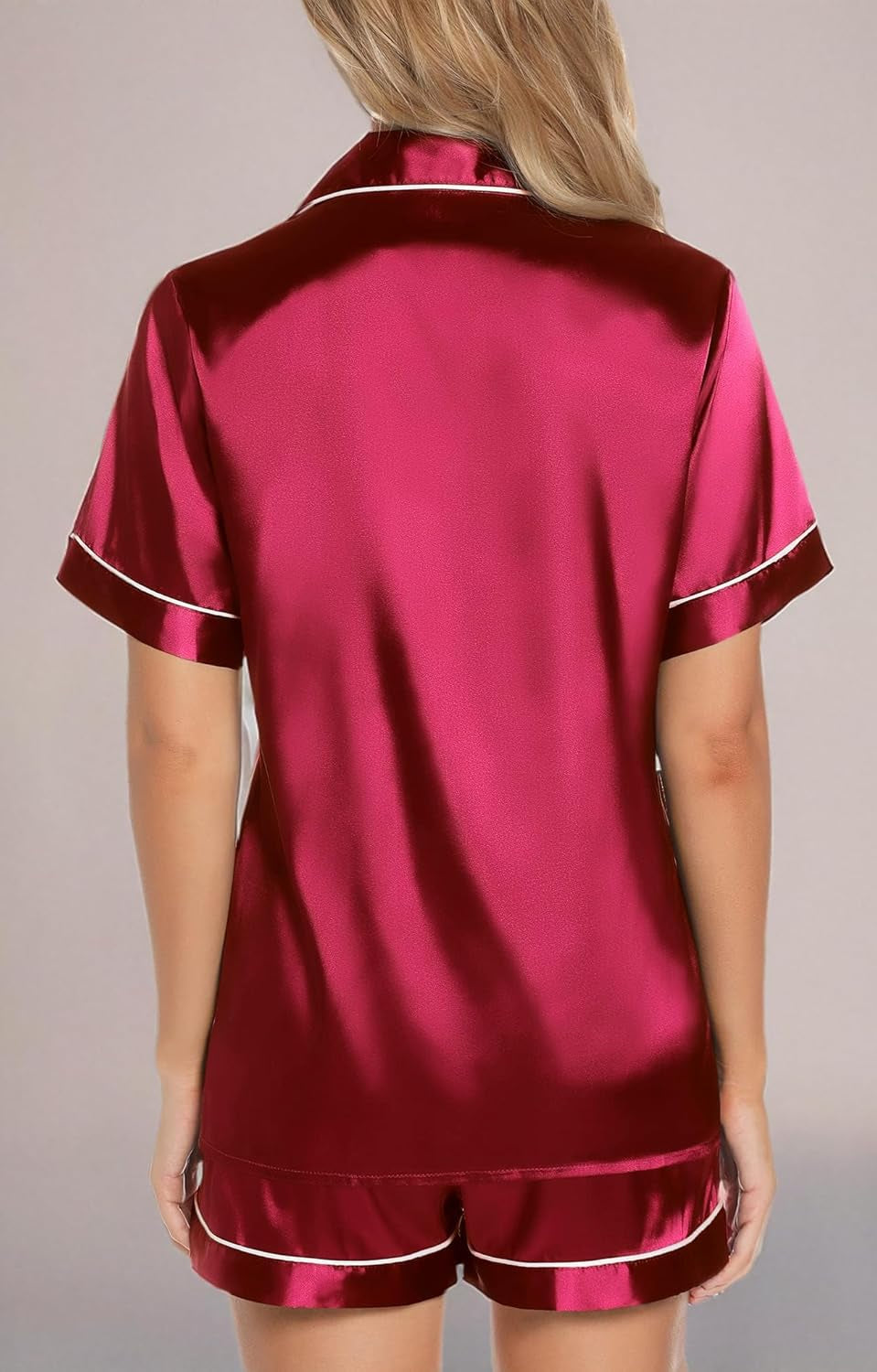 Women'S Silk Satin Pajamas Set Short Sleeve Sleepwear Two Piece Button down Pj Set with Pockets S-XXL