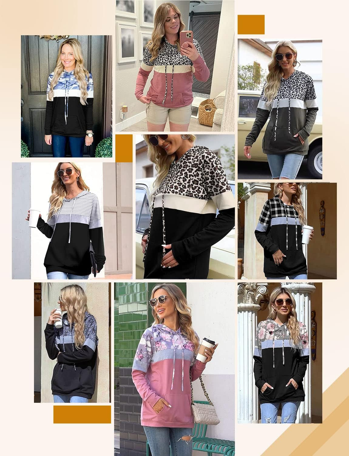 Hoodies for Women Camo Leopard Print Tops Pullover Hooded Sweatshirt Drawstring with Pocket